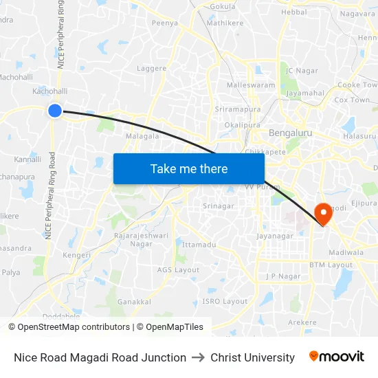 Nice Road Magadi Road Junction to Christ University map