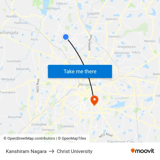 Kanshiram Nagara to Christ University map