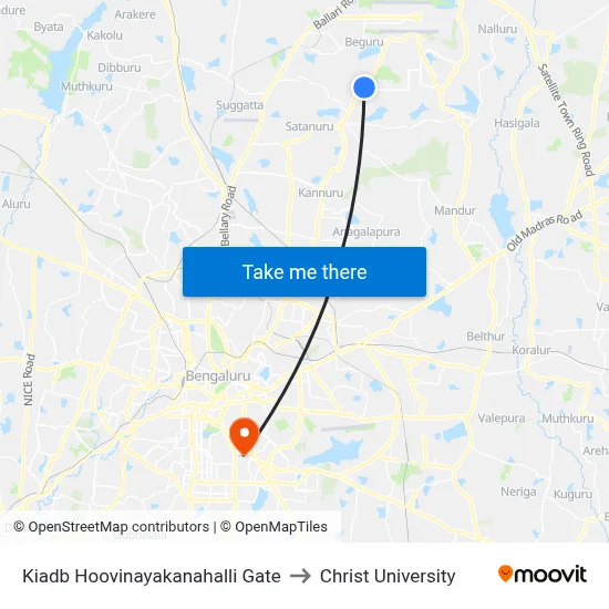 Kiadb Hoovinayakanahalli Gate to Christ University map