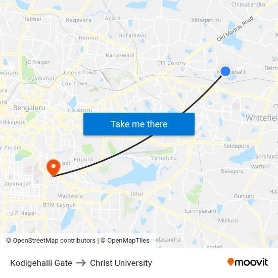 Kodigehalli Gate to Christ University map