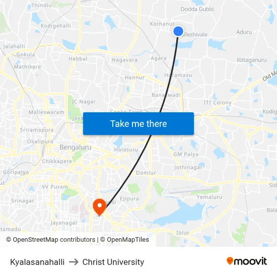 Kyalasanahalli to Christ University map
