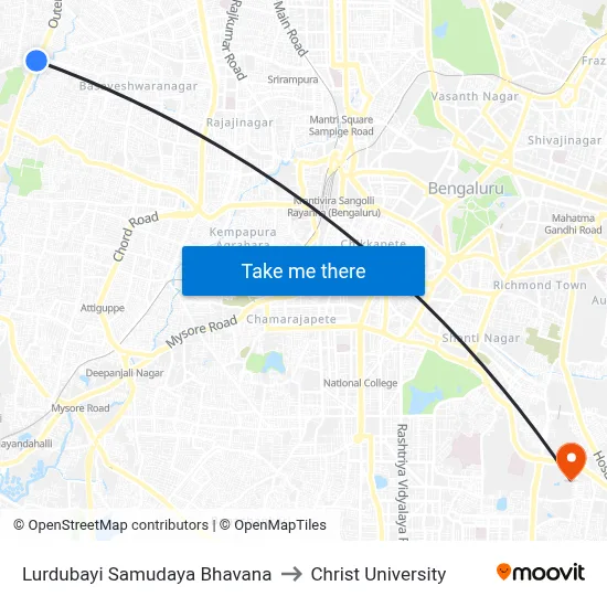 Lurdubayi Samudaya Bhavana to Christ University map