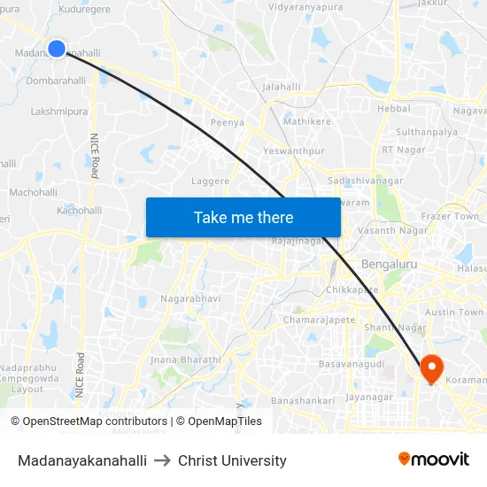 Madanayakanahalli to Christ University map