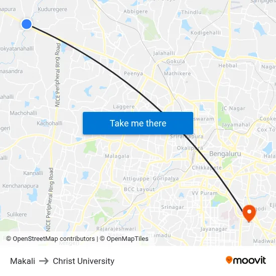 Makali to Christ University map
