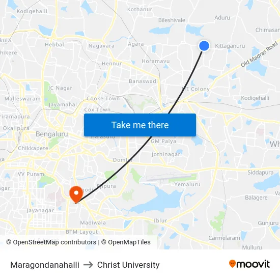Maragondanahalli to Christ University map