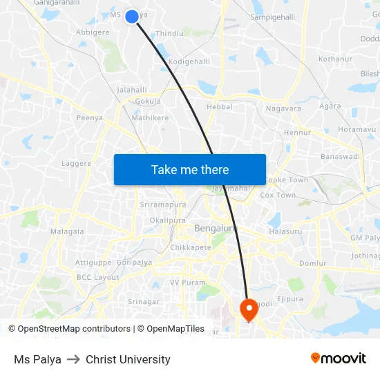 Ms Palya to Christ University map