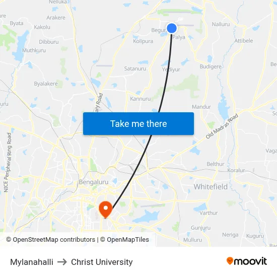 Mylanahalli to Christ University map