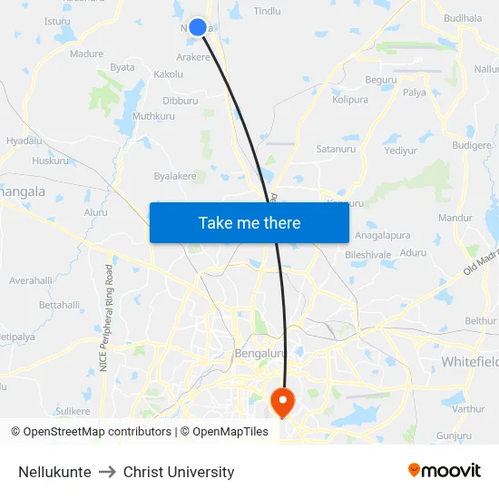 Nellukunte to Christ University map