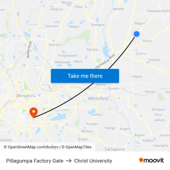 Pillagumpa Factory Gate to Christ University map