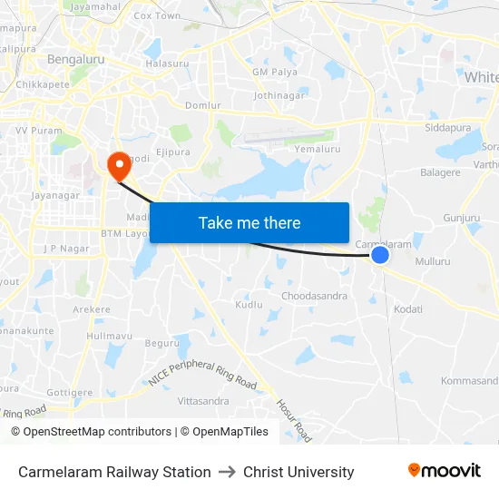 Carmelaram Railway Station to Christ University map