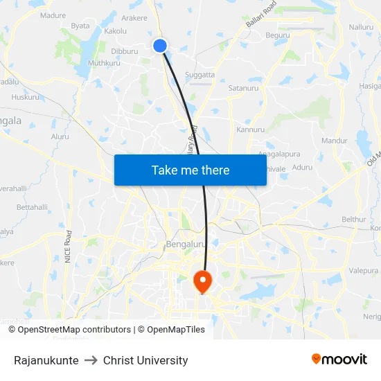 Rajanukunte to Christ University map