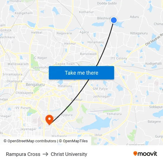 Rampura Cross to Christ University map