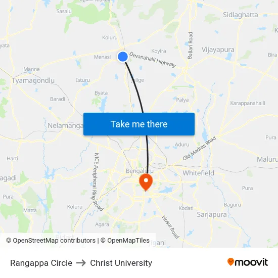 Rangappa Circle to Christ University map
