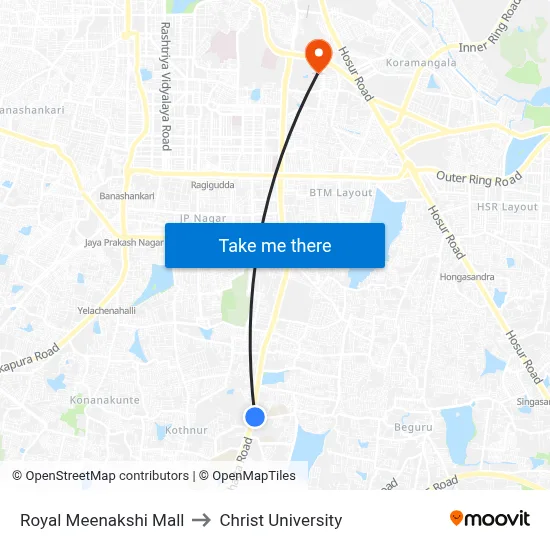 Royal Meenakshi Mall to Christ University map