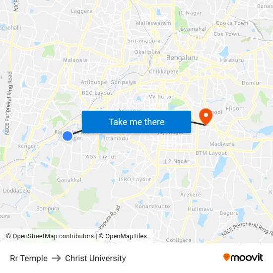 Rr Temple to Christ University map