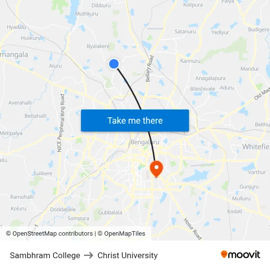 Sambhram College to Christ University map