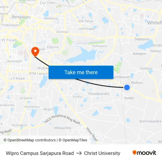 Wipro Campus Sarjapura Road to Christ University map