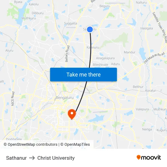 Sathanur to Christ University map