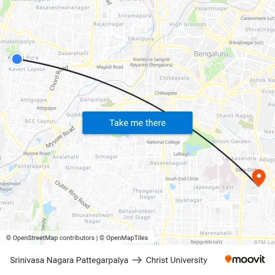 Srinivasa Nagara Pattegarpalya to Christ University map