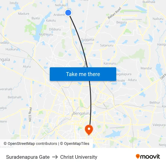 Suradenapura Gate to Christ University map