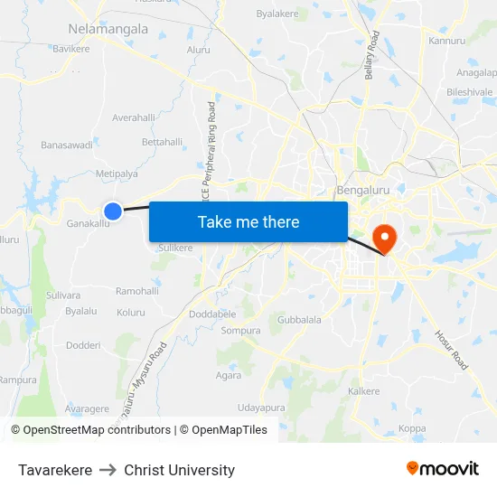 Tavarekere to Christ University map