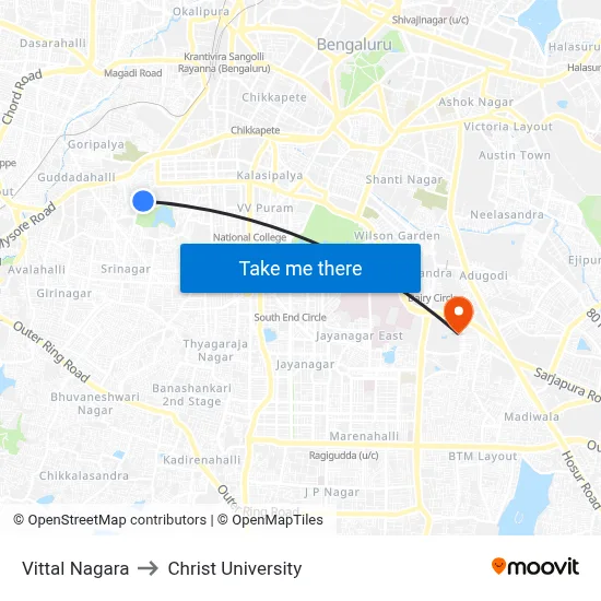 Vittal Nagara to Christ University map