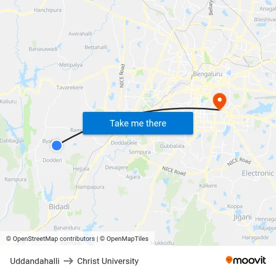 Uddandahalli to Christ University map