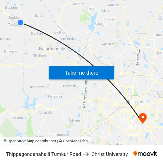 Thippagondanahalli Tumkur Road to Christ University map