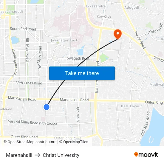 Marenahalli to Christ University map