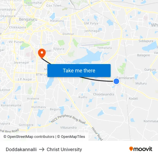 Doddakannalli to Christ University map
