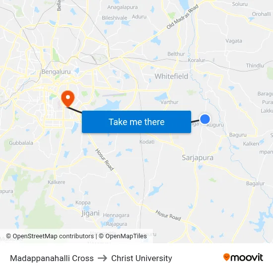 Madappanahalli Cross to Christ University map