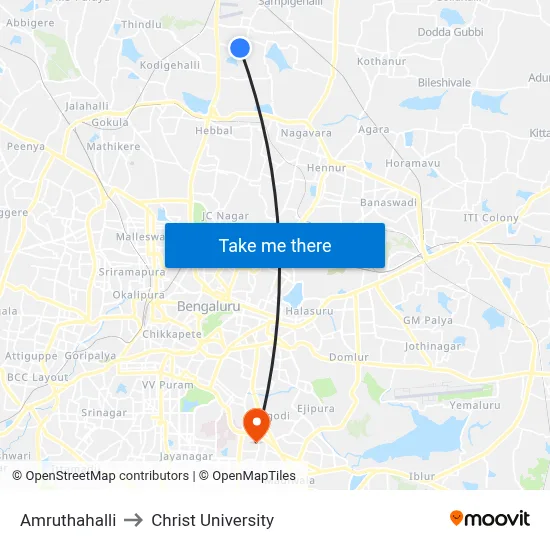 Amruthahalli to Christ University map