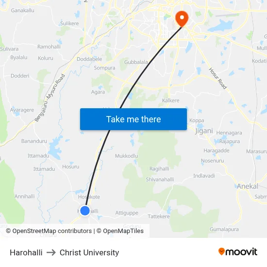 Harohalli to Christ University map