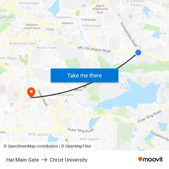Hal Main Gate to Christ University map
