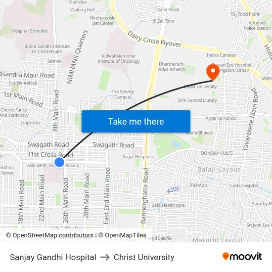 Sanjay Gandhi Hospital to Christ University map