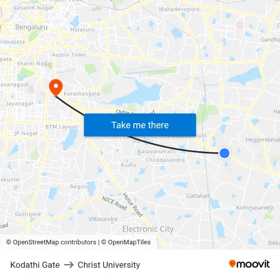 Kodathi Gate to Christ University map