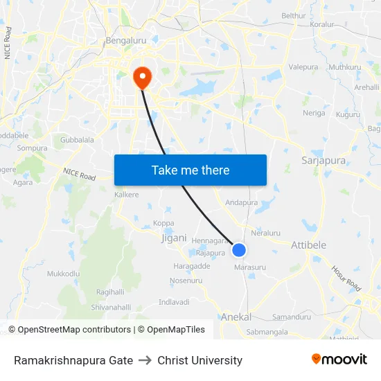 Ramakrishnapura Gate to Christ University map