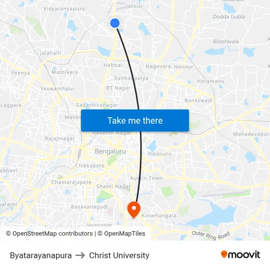 Byatarayanapura to Christ University map