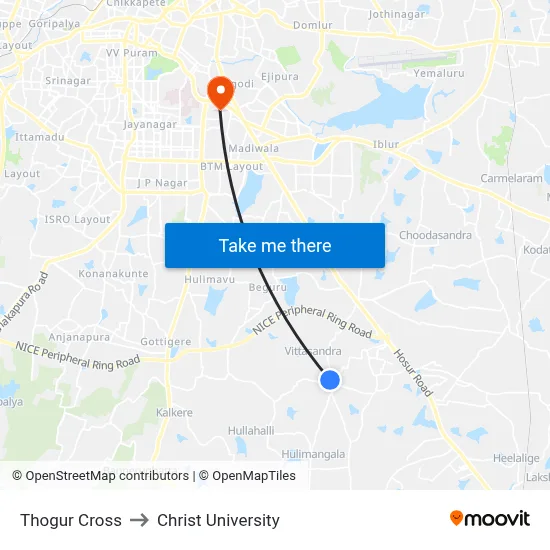 Thogur Cross to Christ University map