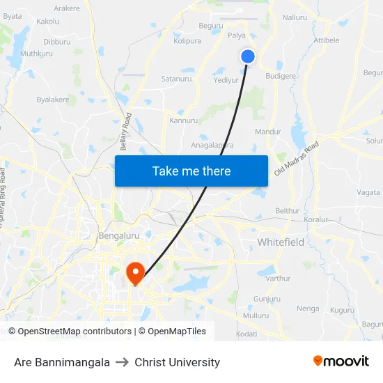 Are Bannimangala to Christ University map