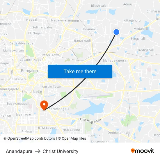 Anandapura to Christ University map