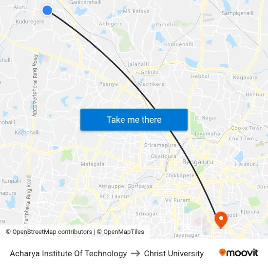 Acharya Institute Of Technology to Christ University map