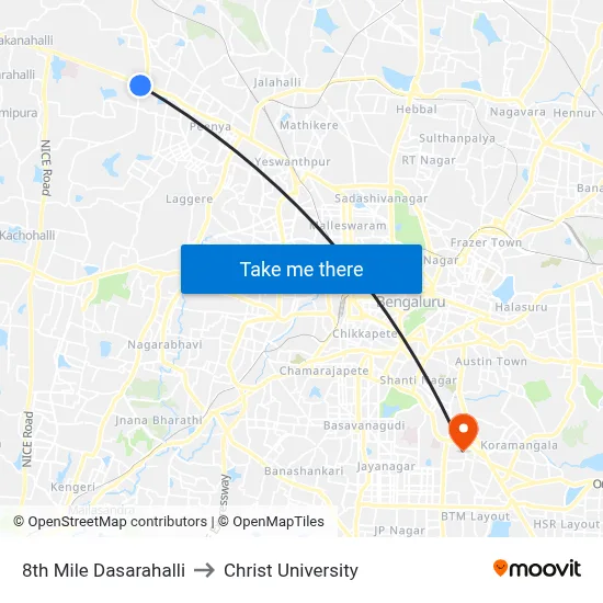 8th Mile Dasarahalli to Christ University map