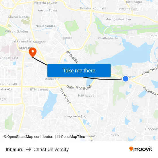 Ibbaluru to Christ University map
