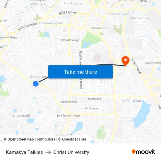 Kamakya Talkies to Christ University map
