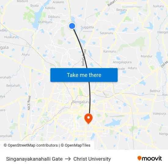 Singanayakanahalli Gate to Christ University map