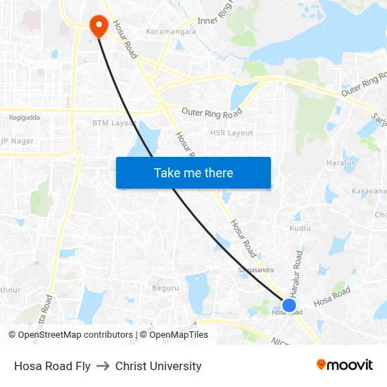 Hosa Road Fly to Christ University map