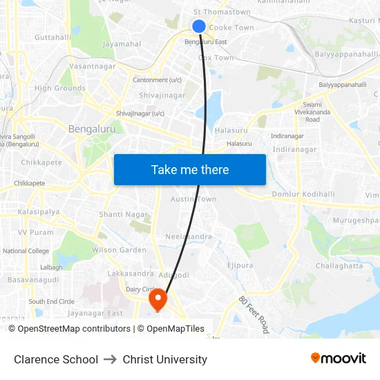 Clarence School to Christ University map