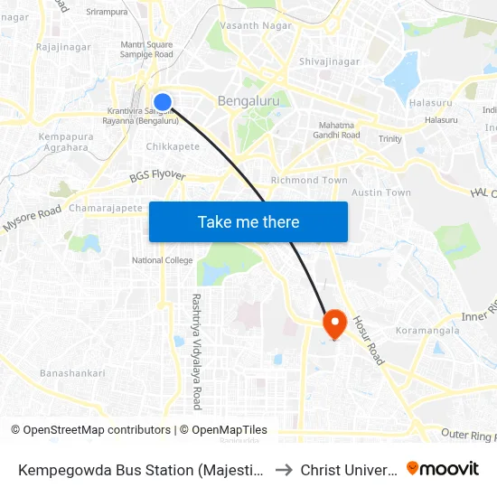 Kempegowda Bus Station (Majestic/Kbs) to Christ University map