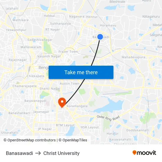 Banasawadi to Christ University map